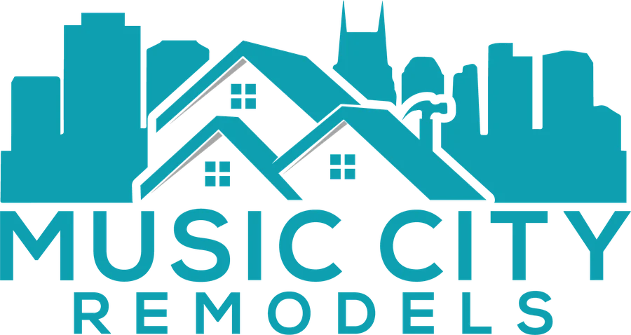 Music City Remodels, luxury home remodeling Music City Remodels logo with a teal house outline above the words Music City Remodels